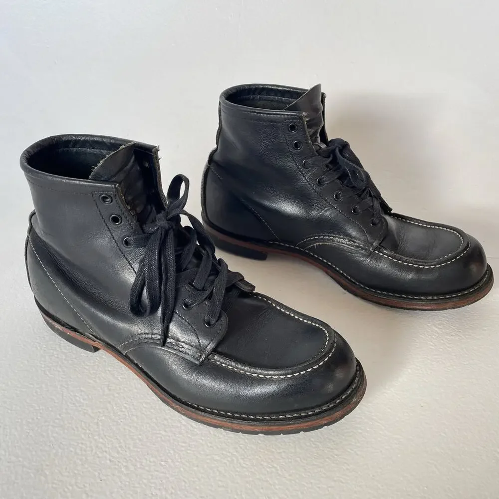RED WING Beckman 9015 Black Leather Moc Toe Boots / US 8.5 / USA Discontinued